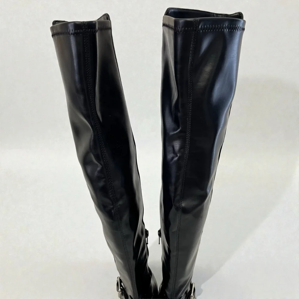 Black Over The Knee Boots Low Block Heel Buckle Riding Boots Size 5 DV Dolce Vit
